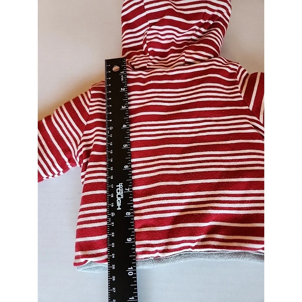 Burts Bees Reversible Hoodie Kids 3-6 Months Red Stripe Snap Winter Cozy Eco